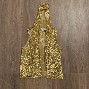 Vintage Y2K zip front Gold Sequin Sleeveless Hoodie Vest